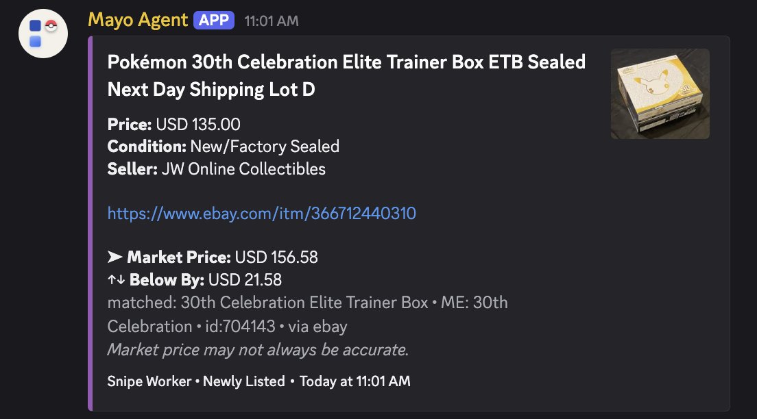 pokecenter_mayo's tweet photo. If you're hunting 30th Celebration Sealed product

the Snipe Assist Tool in the server helps so much

get notified in real-time when eBay listings for sealed &amp; singles go under-market https://t.co/O9YHvlJw4B