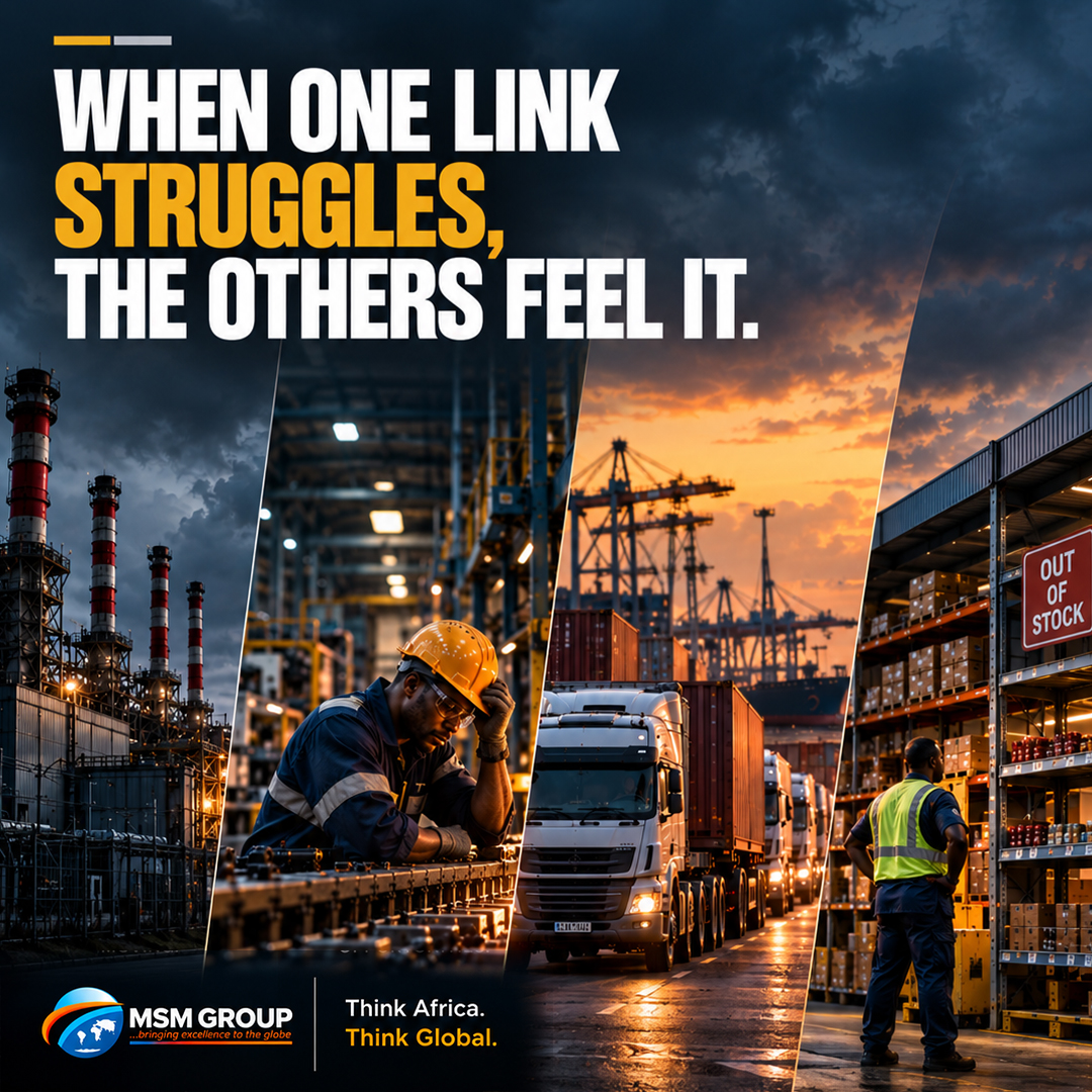 _msmgroup's tweet photo. A factory doesn't operate alone. Neither does an economy.
Energy → production → transport → market. When one link struggles, the others feel it.
Industrial growth is about strengthening the connections between sectors.
#MSMGroup #AfricanIndustry #ValueChains https://t.co/BU7ZYyXlkm