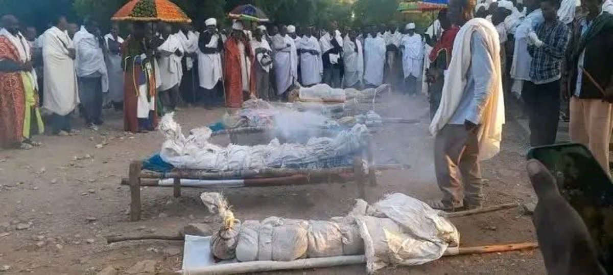 ZeraTsionWJ's tweet photo. The victims of the genocidal autocratic regime’s airstrikes on IDP camps.

These are Tigrayans who were ethnically cleansed from their homes in Western Tigray. 1.2 million people were displaced. 

And now, the very IDP camps where they sought refuge are being bombed.

This is beyond inhumane. Genocidal.