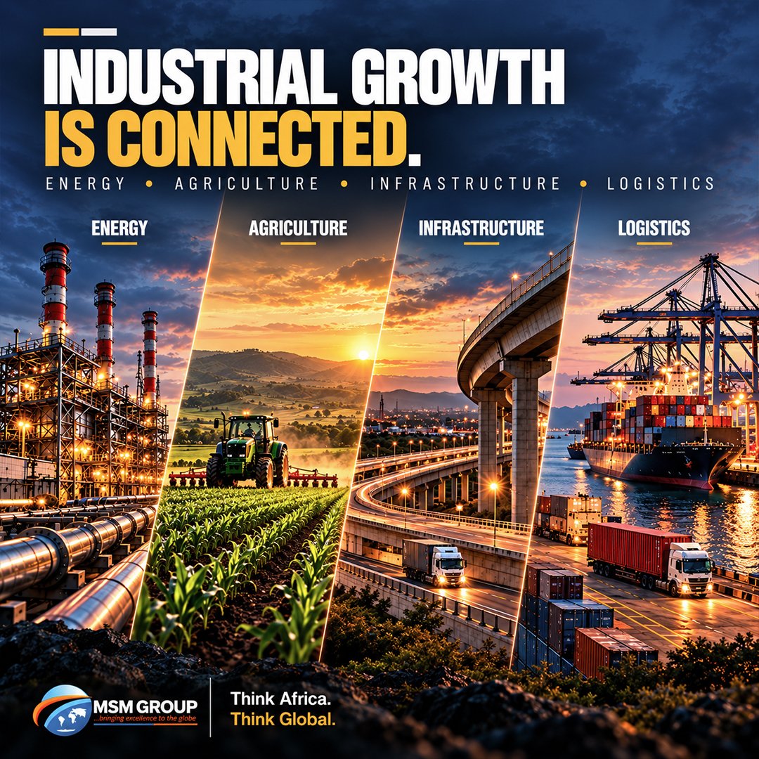 _msmgroup's tweet photo. A factory doesn't operate alone. Neither does an economy.
Energy → production → transport → market. When one link struggles, the others feel it.
Industrial growth is about strengthening the connections between sectors.
#MSMGroup #AfricanIndustry #ValueChains https://t.co/BU7ZYyXlkm