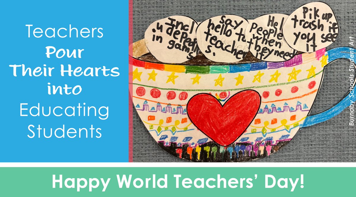 khachlaf's tweet photo. Today, on World Teachers' Day, thank you to all teachers at @burnabyschools for your dedication to student learning and for inspiring joy and curiosity every day! #WorldTeachersDay https://t.co/5Ca7zKHlJ2