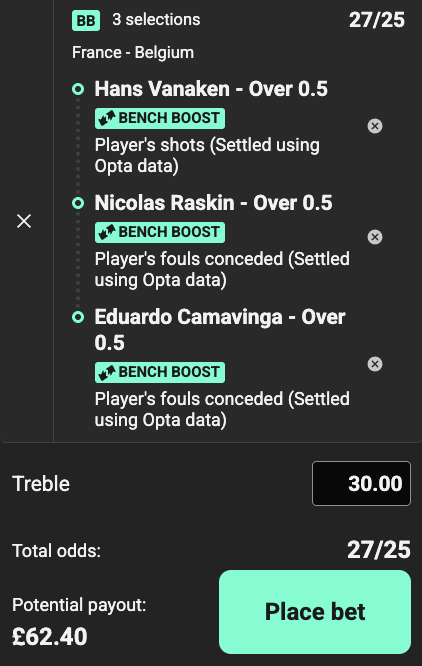 TheShotTrader's tweet photo. 🇫🇷 FRANCE VS BELGIUM TREBLE 🇧🇪 | CLEAR BEST ODDS @ GROSVENOR

🔥 Join Grosvenor & Double the odds of your first bet here: https://t.co/DfqqEYDNBU

✅🔃 Just under 11/10 @ Grosvenor, including Bench Boost (Super Sub)
❌ Next Best Odds: 3/5

⚽️ Vanaken averages 2.65 shots p/90 for Belgium & will likely play in CAM.

👊 Camavinga made 3 fouls in the last H2H & he averages 2.21 fouls p/90.

👊 Raskin averages 2.31 fouls p/90 for Belgium & will face Camavinga, Kone & Cherki.

#Ad | New Customer Offer | 18+ | T&C's Apply | https://t.co/l2I7yhA4SE