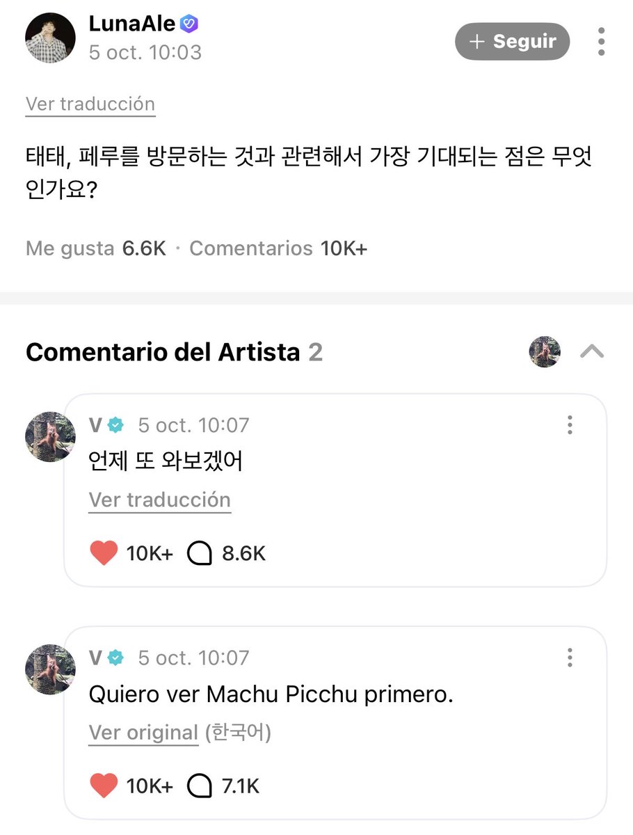 ARMYForce_Peru's tweet photo. 💜:  Tae-tae, ¿qué es lo que más te emociona de visitar Perú?

🐻: Tengo muchas ganas de conocer Machu Picchu. 🐻: Algún día debería volver. https://t.co/aDg6ZNG8R6