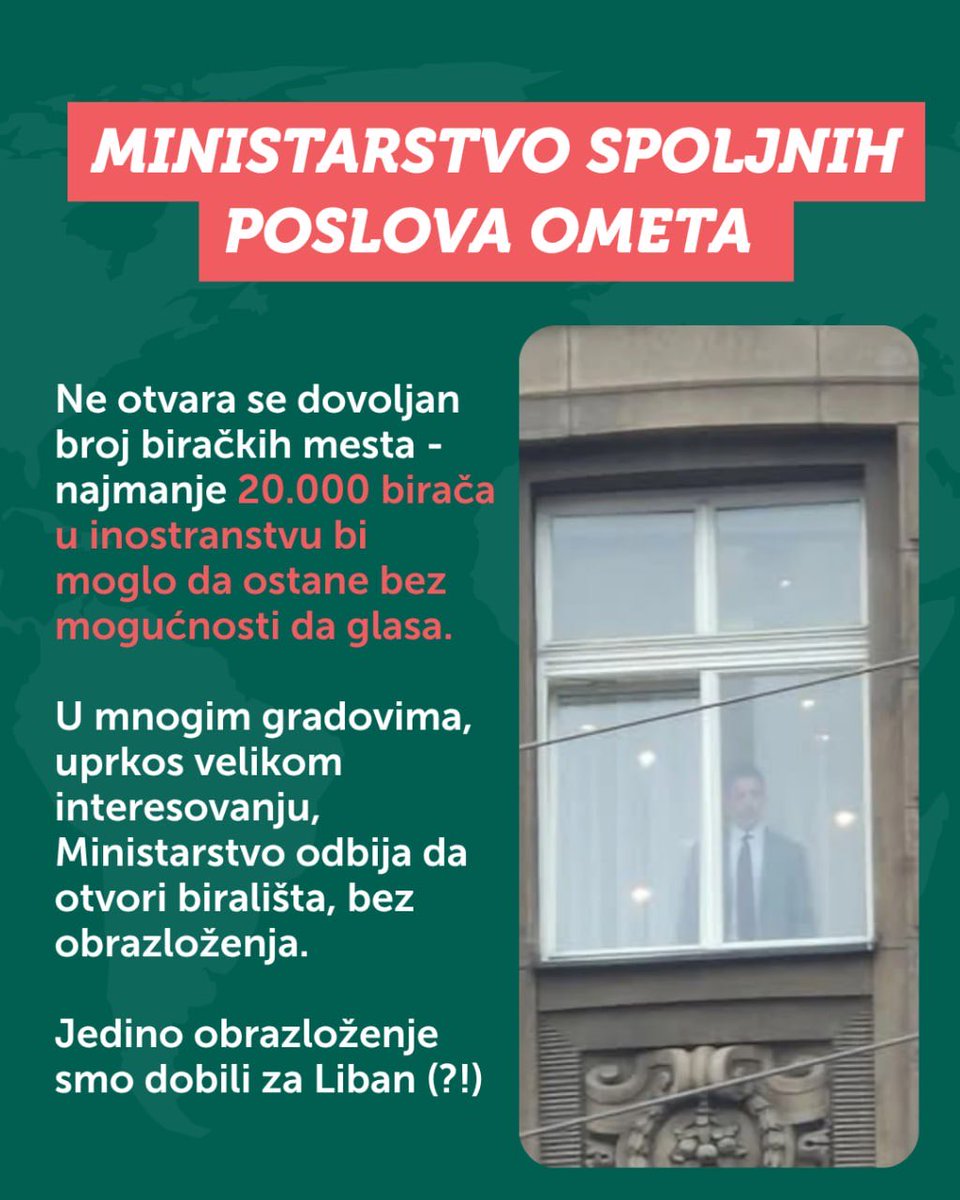 nedavimobgd's tweet photo. Više od 100.000 građana i građanki Srbije je do sada dobilo rešenje za glasanje u inostranstvu!

Ipak, Ministarstvo spoljnih poslova nije otvorilo dovoljan broj biračkih mesta, što znači da postoji opasnost da najmanje 20.000 birača može ostati bez mogućnosti da glasa.

Iako se sprovodi sistemska opstrukcija biračkog prava, dijaspora nije odustala! ✊🏼🌎