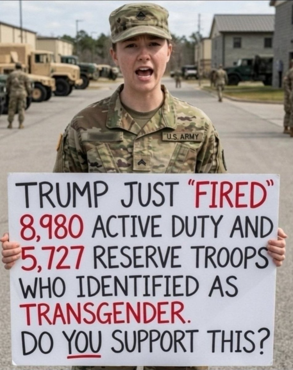 Jolie_Miller09's tweet photo. Trump moved transgender troops out of active duty and the reserves.

The stated focus is on military readiness, fighting, and deployment. https://t.co/D8DswWcYAa