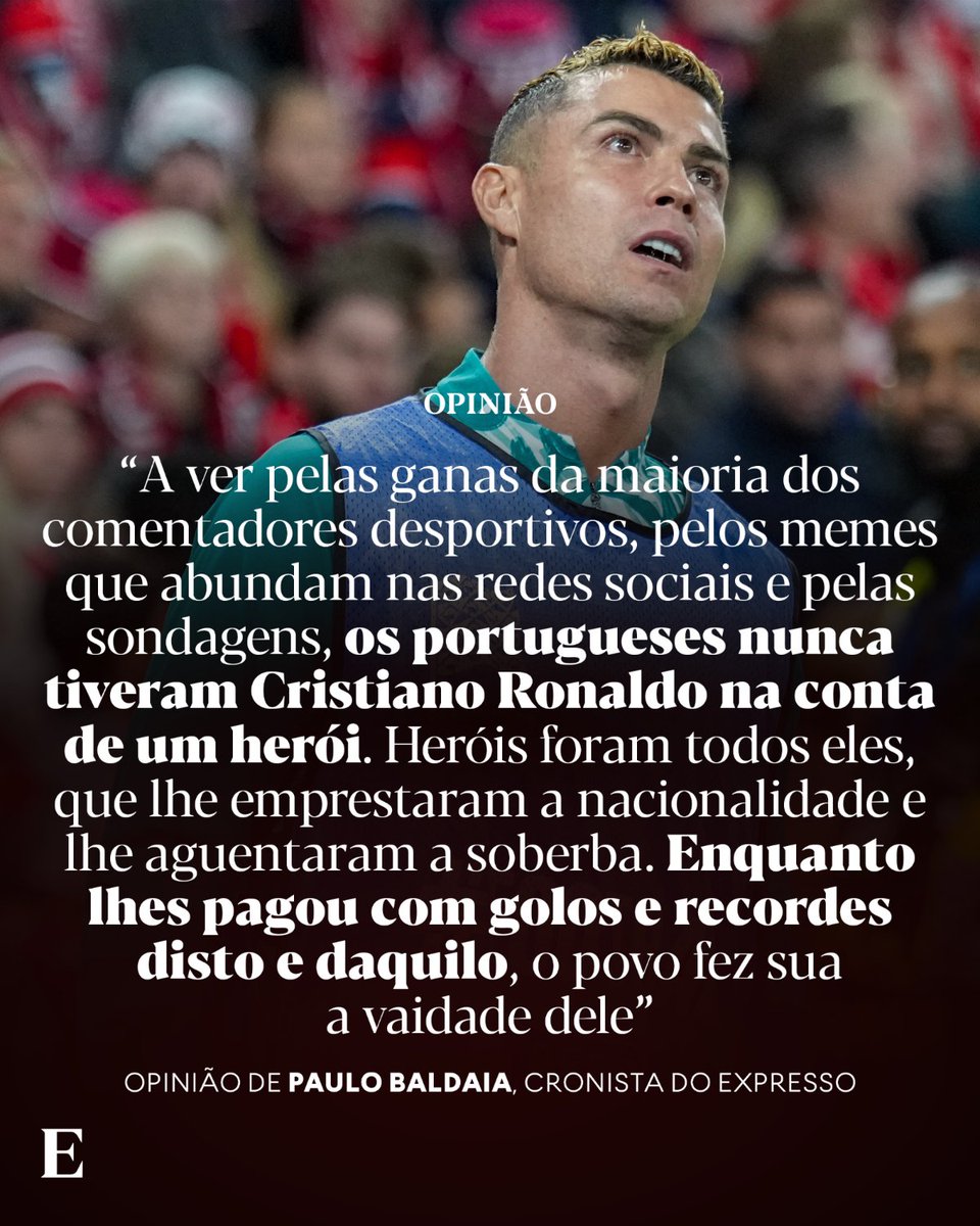 expresso's tweet photo. "Herói com pés de barro, este povo que agora se apressa a desvalorizar o seu melhor activo, tratando-o como se ele fosse apenas mimado e mal-educado, espera que ele ceda o 7 ao primeiro que dobrar a esquina", escreve Paulo Baldaia.

Leia mais: https://t.co/czhqGXSjzT https://t.co/0NpSHtQ2Fl