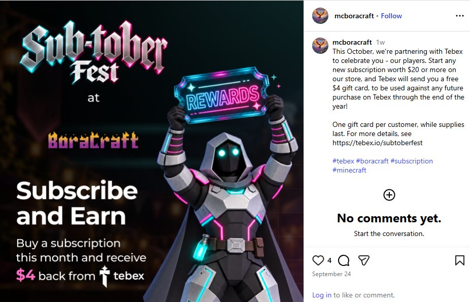 TebexPlatform's tweet photo. Last week we kicked off our first Sub-tober Fest.   

Since then, our incredible partners have spread the word across:
🧱 Minecraft 
🚗GTAV (FiveM) 
🛠️ PC tools &amp; services
And many others

Thank you to @GetHoneGG, @kyrosfivem, @open2077
and others for the partnership and support! https://t.co/EIrgnIkUcx