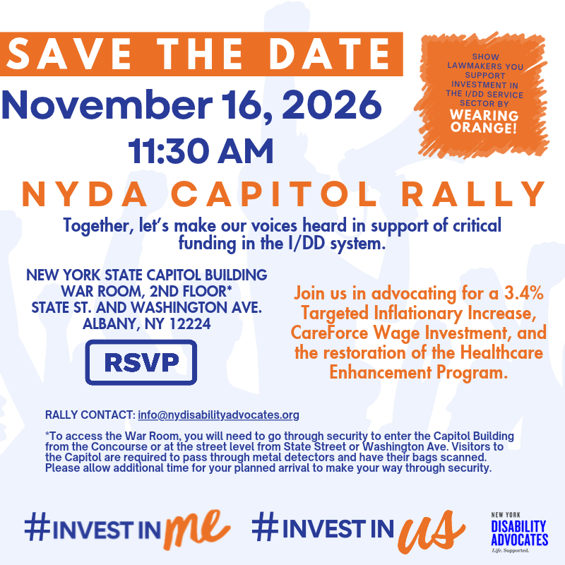 CPstate's tweet photo. 📣 It's time to rally! Please join us at the New York State Capitol on November 16 and tell lawmakers to invest in the intellectual and developmental disabilities (I/DD) service system.

RSVP here: https://t.co/NzxOyvOc3v

#InvestInMe #InvestInUs https://t.co/JSz1MzYXVt