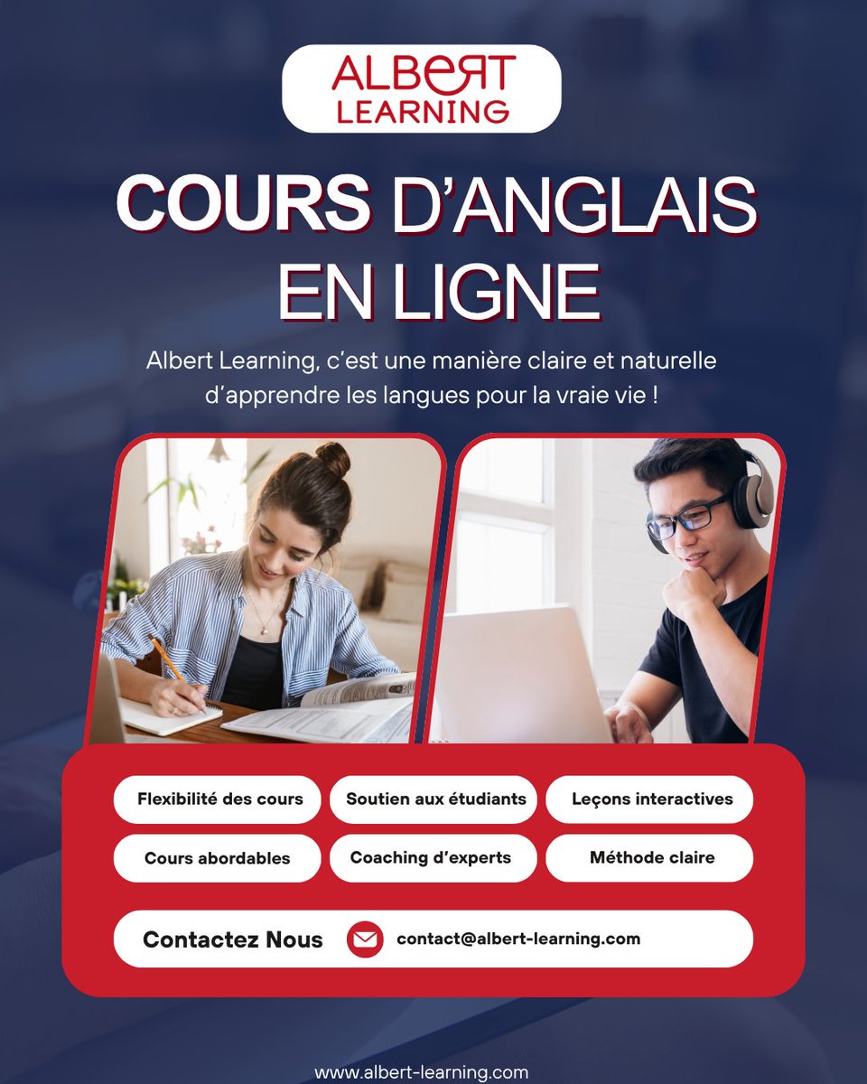 Albert_Learning's tweet photo. Apprenez l’anglais autrement : avec des cours en ligne flexibles, des leçons interactives et un accompagnement adapté à votre rythme. 🎯📚
-Cours abordables
-Coaching d’experts
-100 % en ligne
-Une méthode claire et pratique
Commencez à améliorer votre anglais dès aujourd’hui ! https://t.co/wXrhAcHMPR