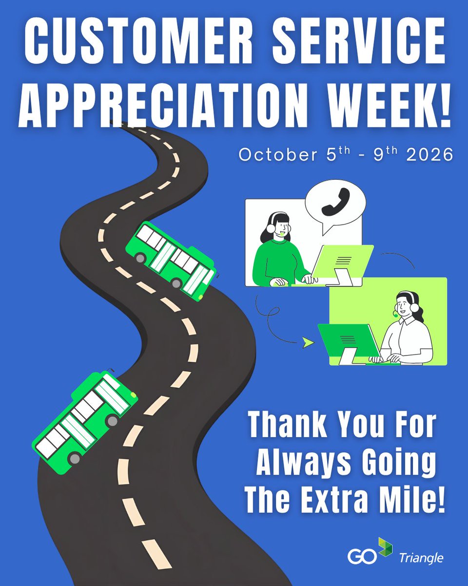 GoTriangle's tweet photo. It’s Customer Service Appreciation Week! 💚
Thank you to our incredible Customer Service team for going the extra mile every day!
Your patience, knowledge and commitment make a difference to so many people👏 https://t.co/MvINkcNgwD