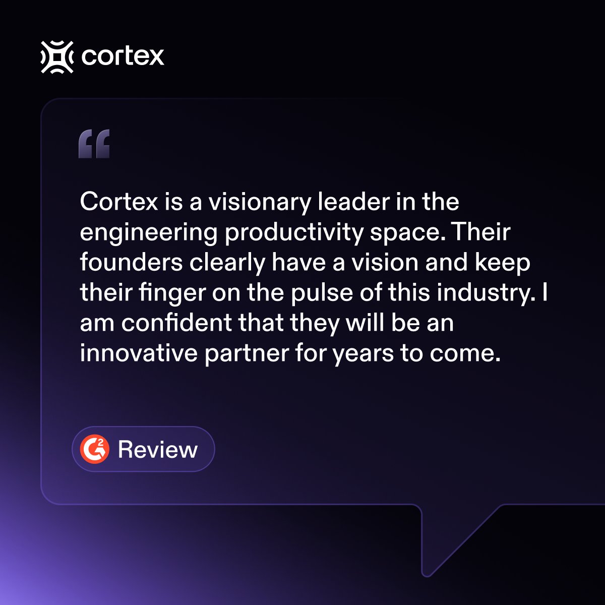 GetCortexApp's tweet photo. The hardest part of engineering is everything around the code, and AI is making it harder. Our job is to stay close to the leaders who deal with that every day. Grateful this review on G2 picked up on it. 
https://t.co/VtK8zOrq7C https://t.co/qXepvLt3Ok