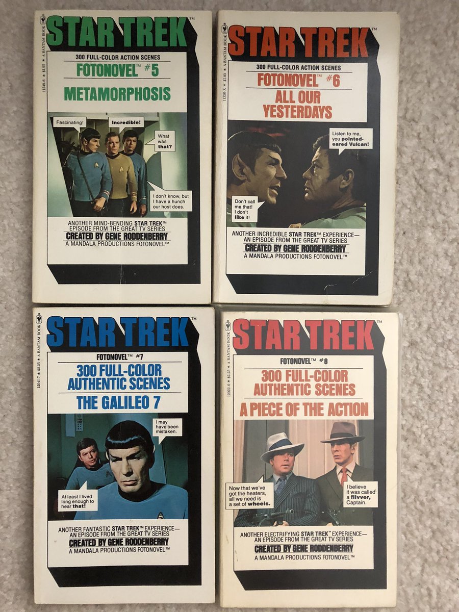 CanaDaBear1701's tweet photo. Long before streaming services, or 4K or Blu-Ray or even DVD, long before laser disc.....even before VHS &amp; Betamax 😲...you couldn't just watch a Star Trek episode any old time you wanted to. Different times. But what you could do is read a Fotonovel. My complete set.
#StarTrek60 https://t.co/VKzbeY3x5d