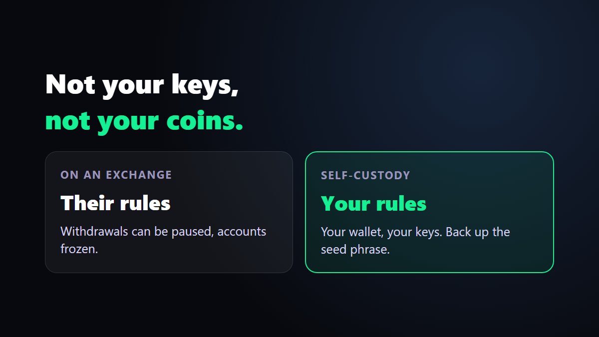 Chatple_com's tweet photo. @AshCrypto Good news for self-custody. The best protection is still the boring one: hold your own keys, keep the seed phrase offline, and don't leave everything sitting on an exchange that can freeze withdrawals. https://t.co/mB6Y04uSsT