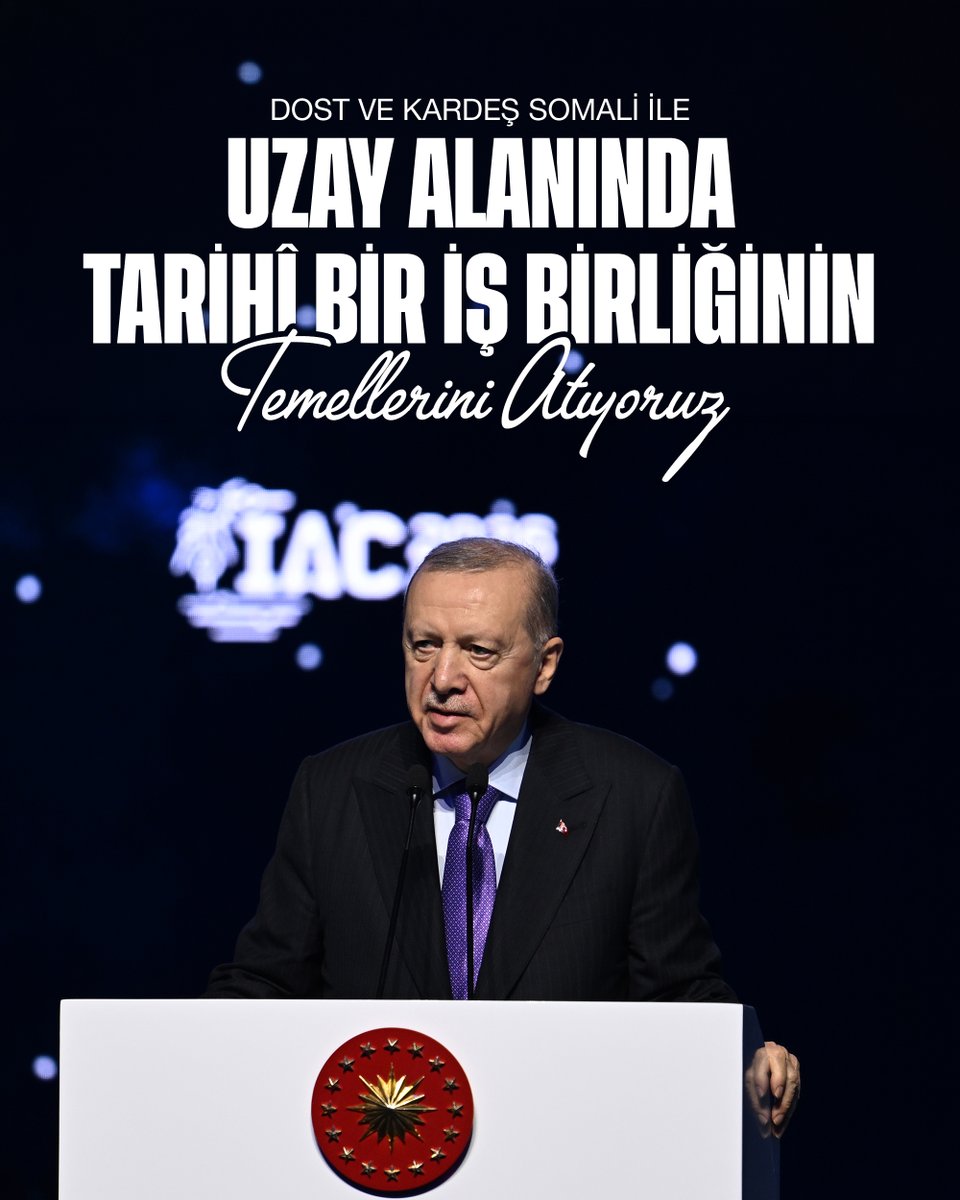RTErdogan's tweet photo. Millî Uzay Programımızda Uzaya Erişim ve Uzay Limanı hedefini özel bir yere koyduk.

Türkiye’nin coğrafi şartlarını da dikkate alarak dost ve kardeş Somali ile uzay alanında tarihî bir iş birliğinin temellerini atıyoruz.

Somali’de hayata geçireceğimiz uzay limanının inşa çalışmalarını başlattık. Bu stratejik projenin hayata geçirilmesi için çalışmalarımızı kararlılıkla sürdürüyoruz.

Projemizle Türkiye’nin uzaya erişim kapasitesini geliştirme yanında Afrika Kıtası’nın uzay ekosisteminin gelişmesine de katkı sağlamayı hedefliyoruz.