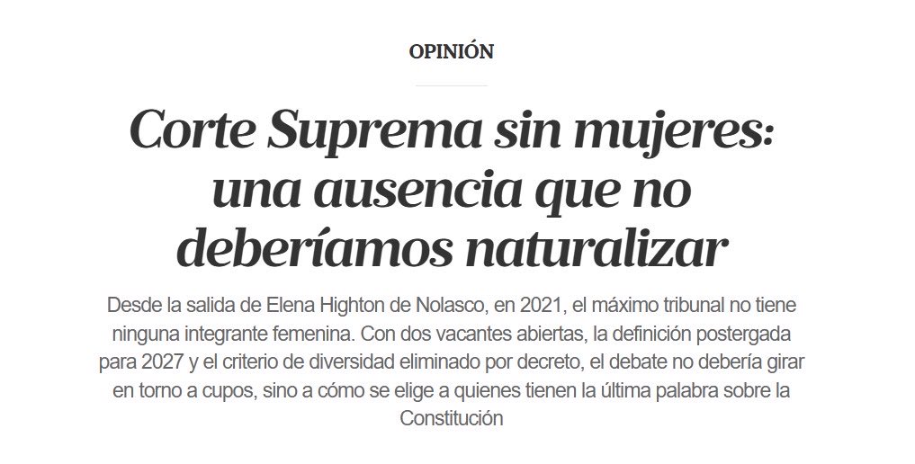 AleLazzaro2026's tweet photo. Que la Corte Suprema no tenga mujeres no es una casualidad, es un mensaje político. 

En mi nota de hoy para @LANACION explico por qué no podemos naturalizar esta ausencia. Somos mayoría en los pasillos de Tribunales, pero nos quieren invisibles en los lugares de decisión. https://t.co/v1scydqyzd