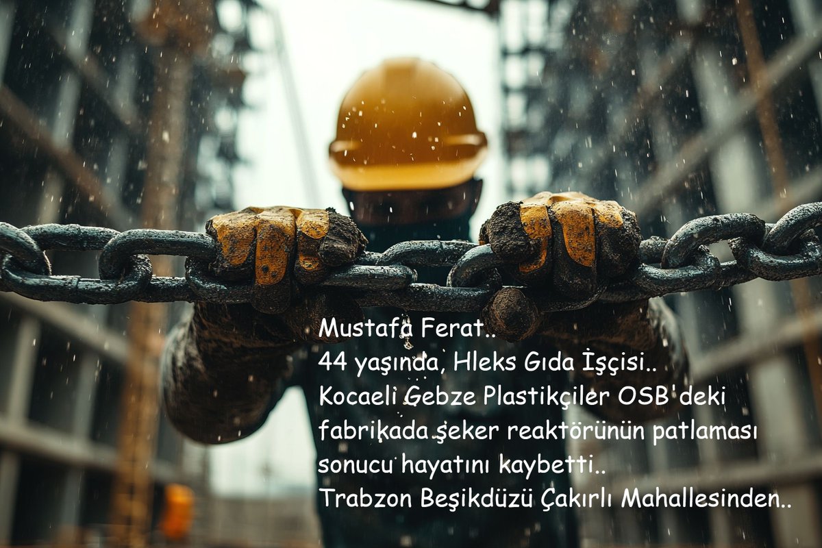 isigmeclisi's tweet photo. Mustafa Ferat..
44 yaşında, Hleks Gıda İşçisi..
Kocaeli Gebze Plastikçiler OSB'deki fabrikada şeker reaktörünün patlaması sonucu hayatını kaybetti..
Trabzon Beşikdüzü Çakırlı Mahallesinden.. / 28 Eylül https://t.co/rZkBwQzp81