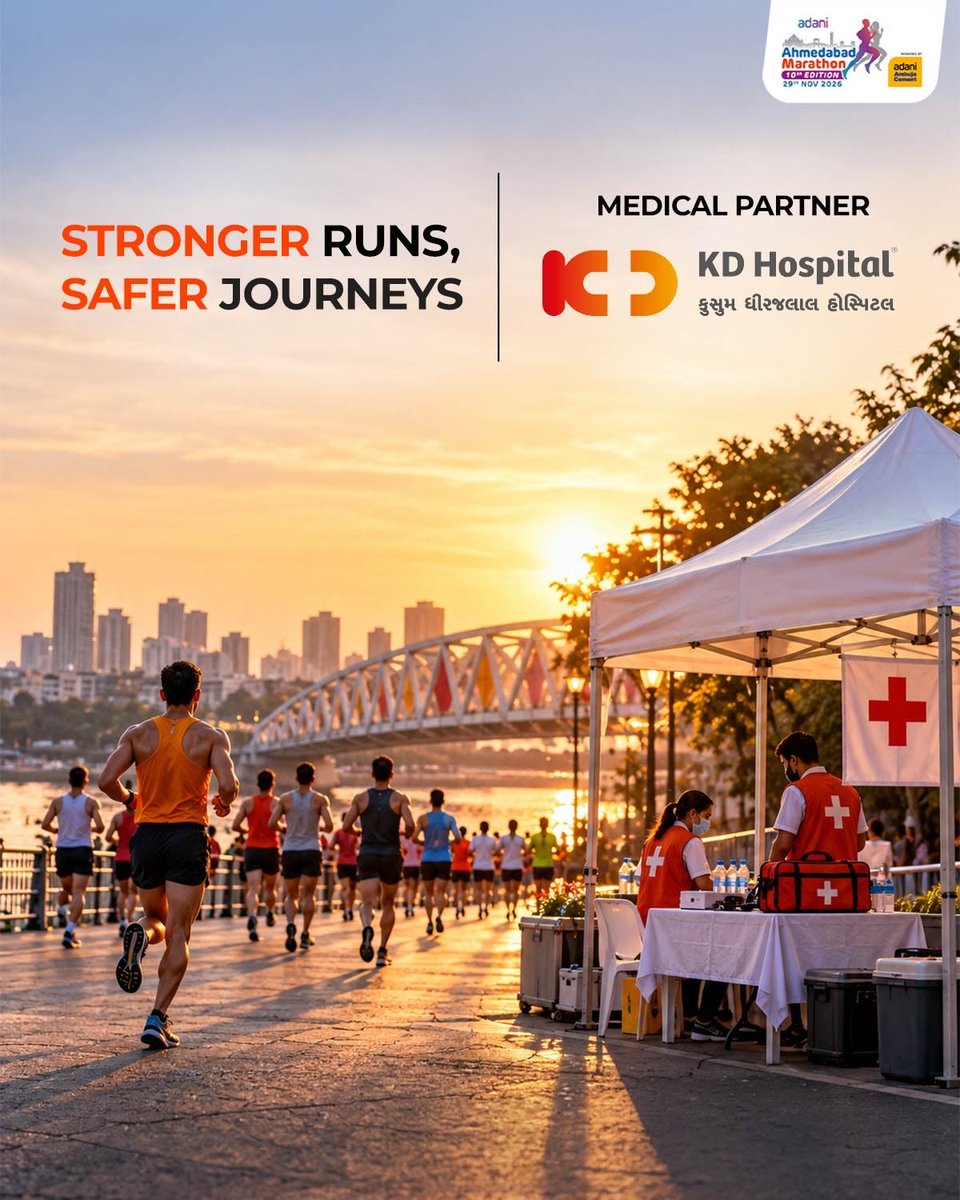 AhmdMarathon's tweet photo. Here's to running stronger, safer, and healthier together 🤝

Proud to have @HospitalKd as our Medical Partner for AAM 2026 🙌

[ Adani Sportsline | #Run4OurSoldiers ] https://t.co/FDRLQ0ergU