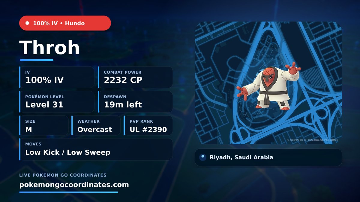 CoordsPokemonGo's tweet photo. #Throh Wild Spawns
💯% IV • 2232 CP • Level 31
Despawns in 19m
📍 24.764531,46.640855
#PGSharp • #iPoGo https://t.co/wSbyZLPyxs