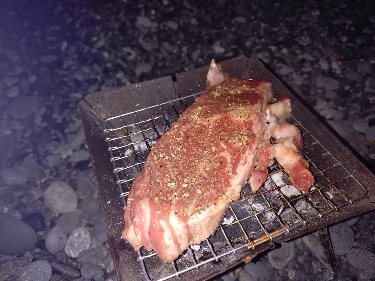 dangerkaien's tweet photo. 夜中は釣れないからひたすらに肉を焼いて食う
#片浜海岸　#釣れたのはスレ掛かりのカマスだけ https://t.co/FADdLs4JuI