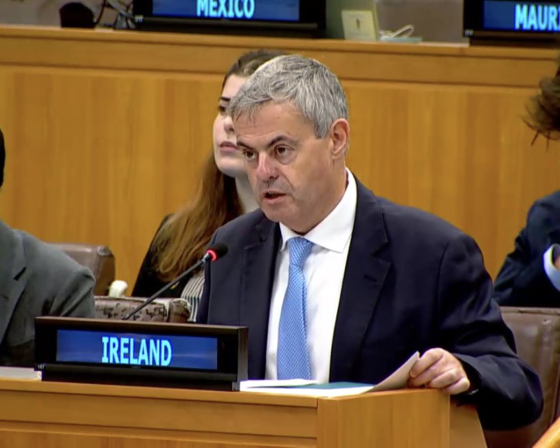 IrishMissionUN's tweet photo. Ambassador Martin Fraser delivered Ireland’s national statement at the #UNGA81’s Third Committee.
 
Human rights are the foundation of fulfilling, dignified lives. We will work for a 🇺🇳 that delivers progress for people, and addresses egregious breaches of human rights around the world.
 
🇮🇪 will champion:

⚪️civil society & human rights defenders
⚪️women’s rights & gender equality
⚪️LGBTIQ+ rights
⚪️the right to adequate food
⚪️the rights of persons with disabilities in conflict

🔗 https://t.co/BGFLZQkNRX
