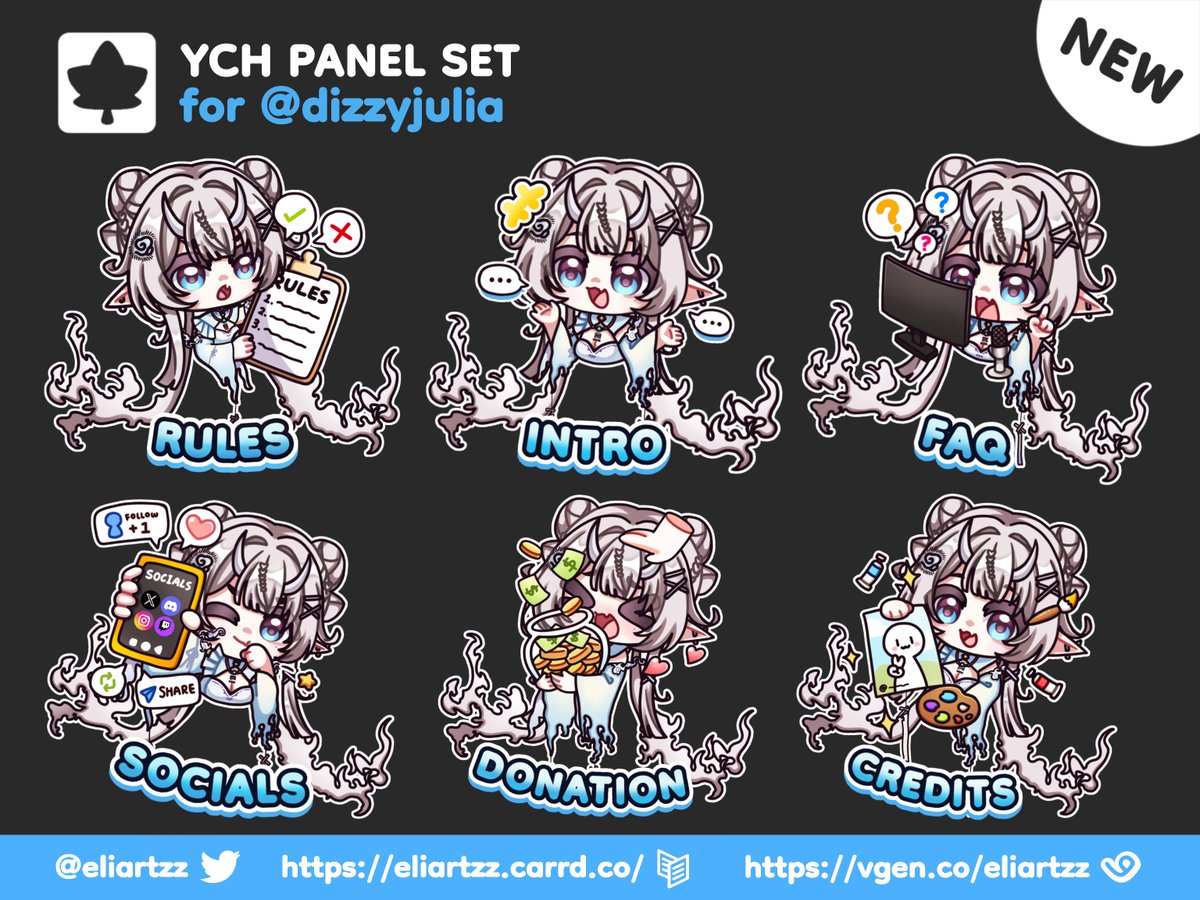 eliartzz's tweet photo. ✦ YCH Panel Set ✦
for @Dizzyjuliaa_ 🎐👻
Thx for commissioning! ꉂ(ˊᗜˋ*)
Likes & RTs are appreciated🌱
#panel #commission #Vgen https://t.co/0x4dzvYtBU