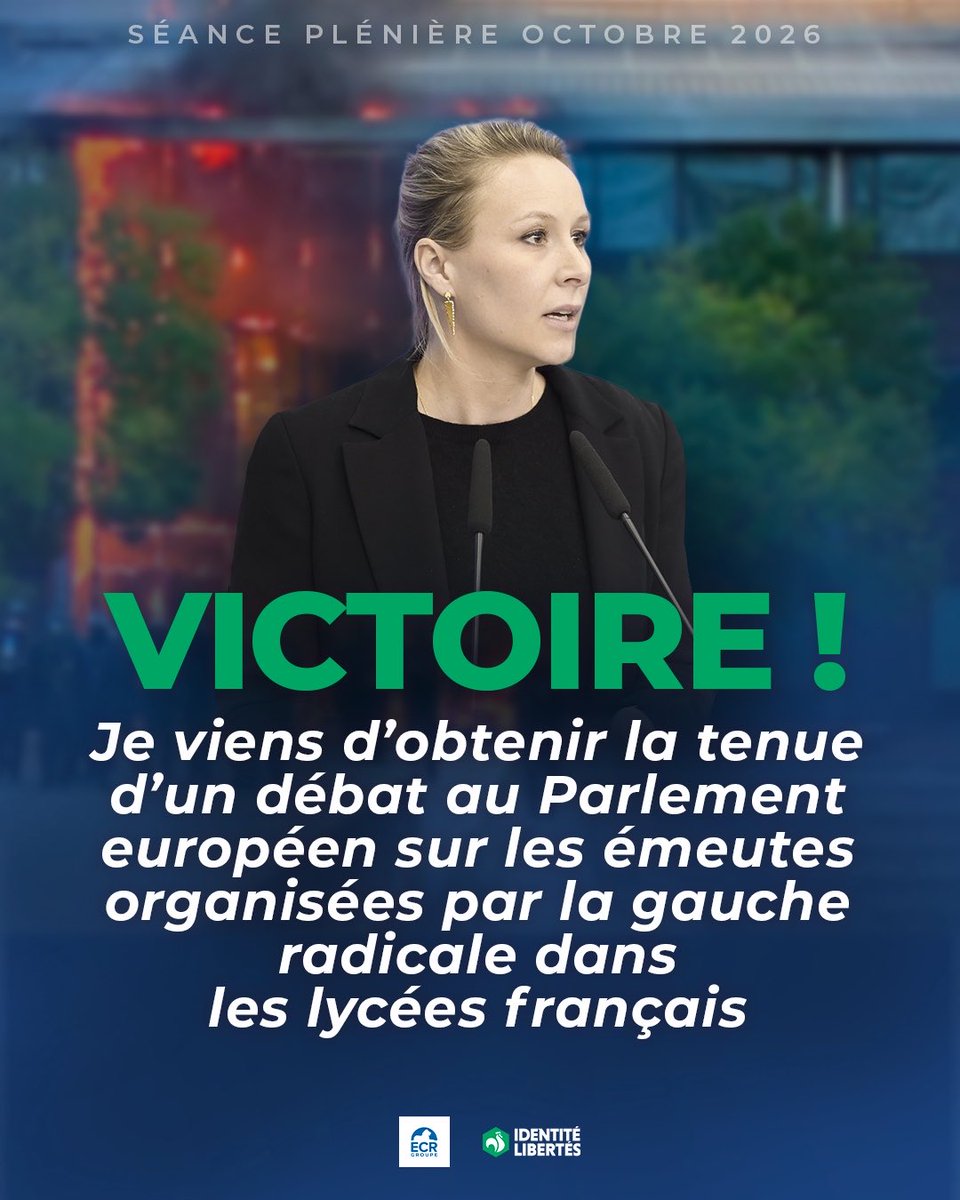 MarionMarechal's tweet photo. La gauche va devoir rendre des comptes ! 

Je viens d'obtenir à l'instant l'ajout d'un débat sur les émeutes qui ravagent la France, ce soir, en séance plénière du Parlement européen. https://t.co/Tj52YlER6Y