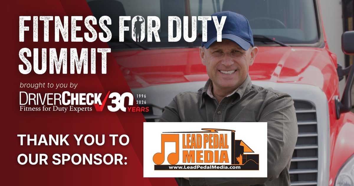 DriverCheckCA's tweet photo. #SponsorSpotlight: Lead Pedal Media

Thank you @theleadpedal for supporting #FFDS2026! Lead Pedal Media keeps drivers and transportation professionals informed on trends, regulations and best practices.

#DriverCheck #LeadPedalMedia #FitnessForDuty #Transportation #Trucking https://t.co/zF6nz2sQZt