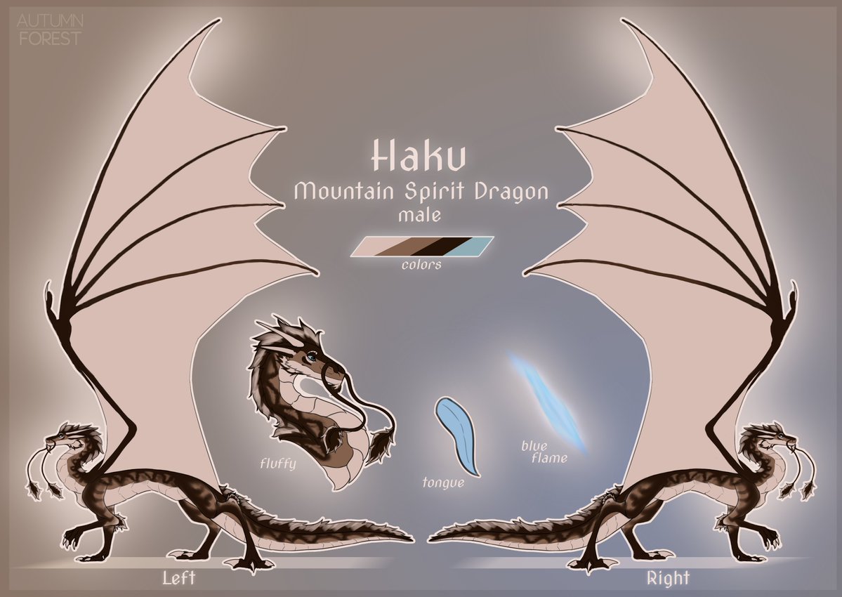 AutumnForestic's tweet photo. Finished new reference for my beloved husband! <3 
Haku - The Mountain Spirit Dragon 🤎💙
(but we know he's a latte dergy :P)

#dragon #art #reference https://t.co/YuLxTxUUCx