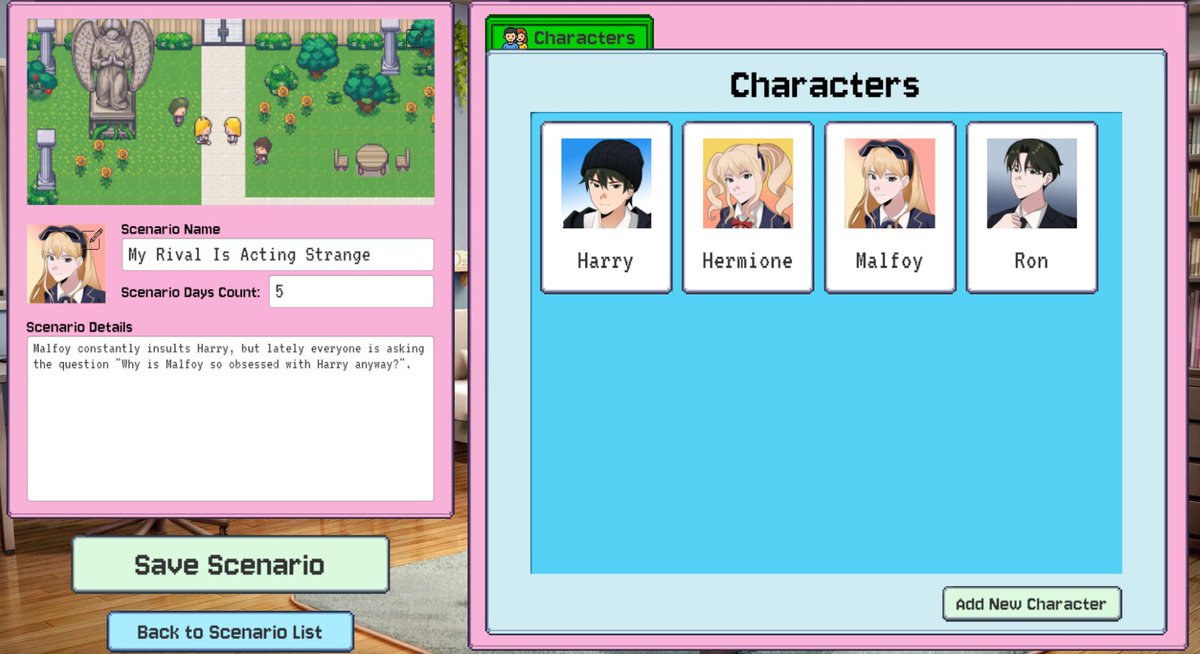 starforgesoft's tweet photo. Playing as Harry and attending school with Malfoy. This is what AI School Sim is made for lmao.

#AISchoolSim #Malfoid #Malfoy #HarryPotter #IndieGame #AI #AIGame #SimulationGame #LifeSim #Steam #WishlistOnSteam #Unity #IndieDev #AISchoolSimulator #JRPG #VisualNovel https://t.co/elUvmypYpZ