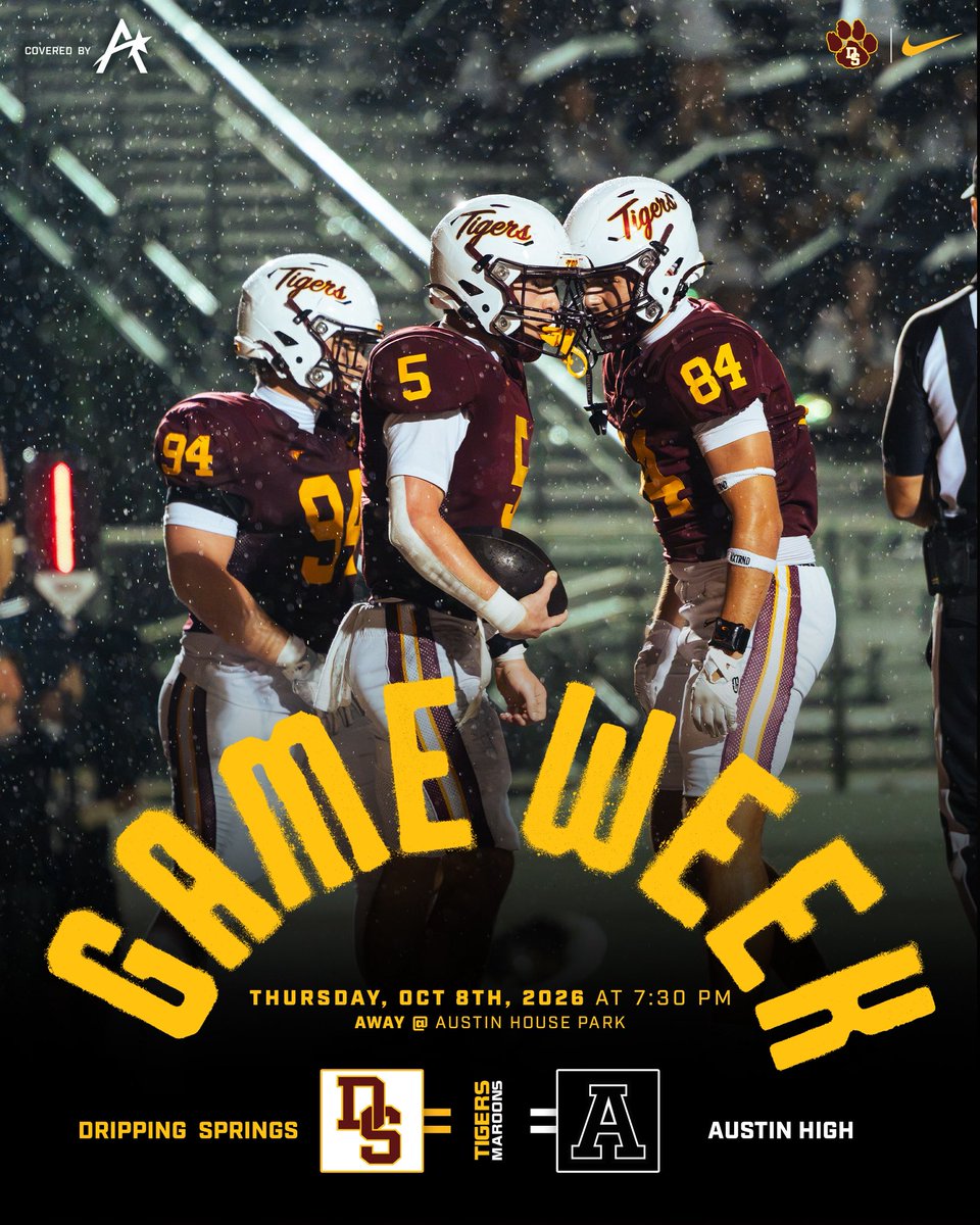 DripFB's tweet photo. Game 6 - Short work week to get to 3-0 in District play. See you at House Park on Thursday night! 
#TPD #Ambush 🐅🏈
@DrippingTigers @PigskinsDs @var_austin @varsity_news @HyghOnFOX7 @JeffJonesSports @dctf @SChornobroff @Cory_Mose @HyghOnFOX7 @VypeATX https://t.co/Dk59m5qt1b