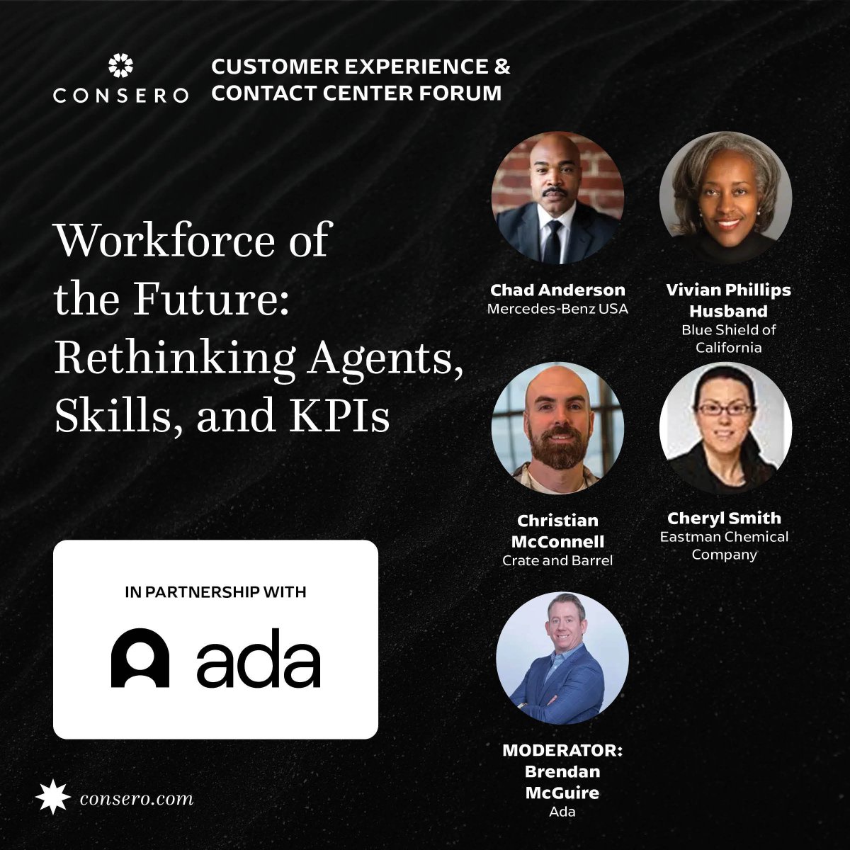 ada_cx's tweet photo. When AI agents take on routine questions, the work of the people on your team changes, and so should how it's measured. Brendan McGuire of Ada moderates "Workforce of the future: rethinking agents, skills, and KPIs" at the Consero CX &amp; Contact Center Forum in Houston this week. https://t.co/CqJLEL36IZ