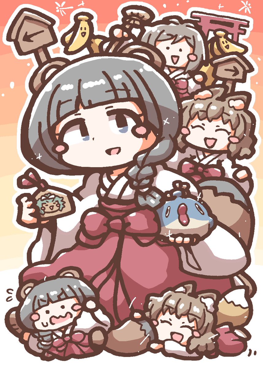 hanareyakuroha's tweet photo. 覚え描き(覚え描けてないけど)アンケありがとござます巫女むー🍃🦊🍌 https://t.co/vr6unwL0aS