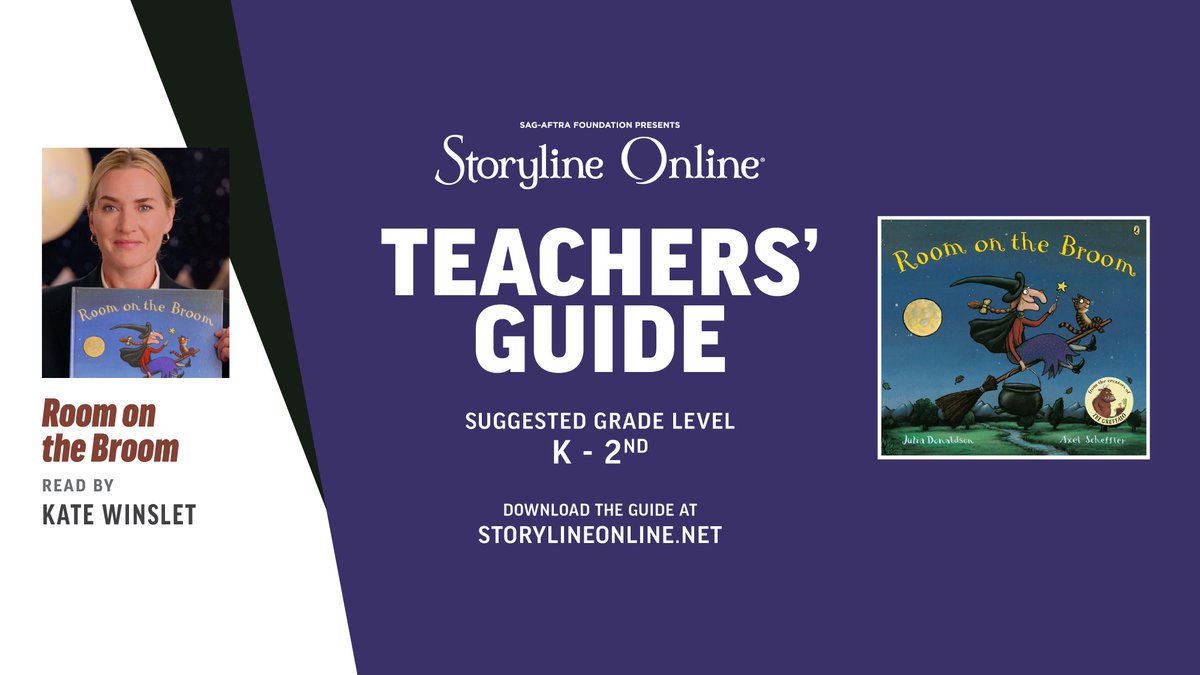 storylineonline's tweet photo. Bring 'Room on the Broom' into the classroom this spooky season! Written by Julia Donaldson &amp; illustrated by Axel Scheffler.

Download our teachers' guide for K-2nd graders: https://t.co/BVLLb416MG https://t.co/GdsPhRQdP5