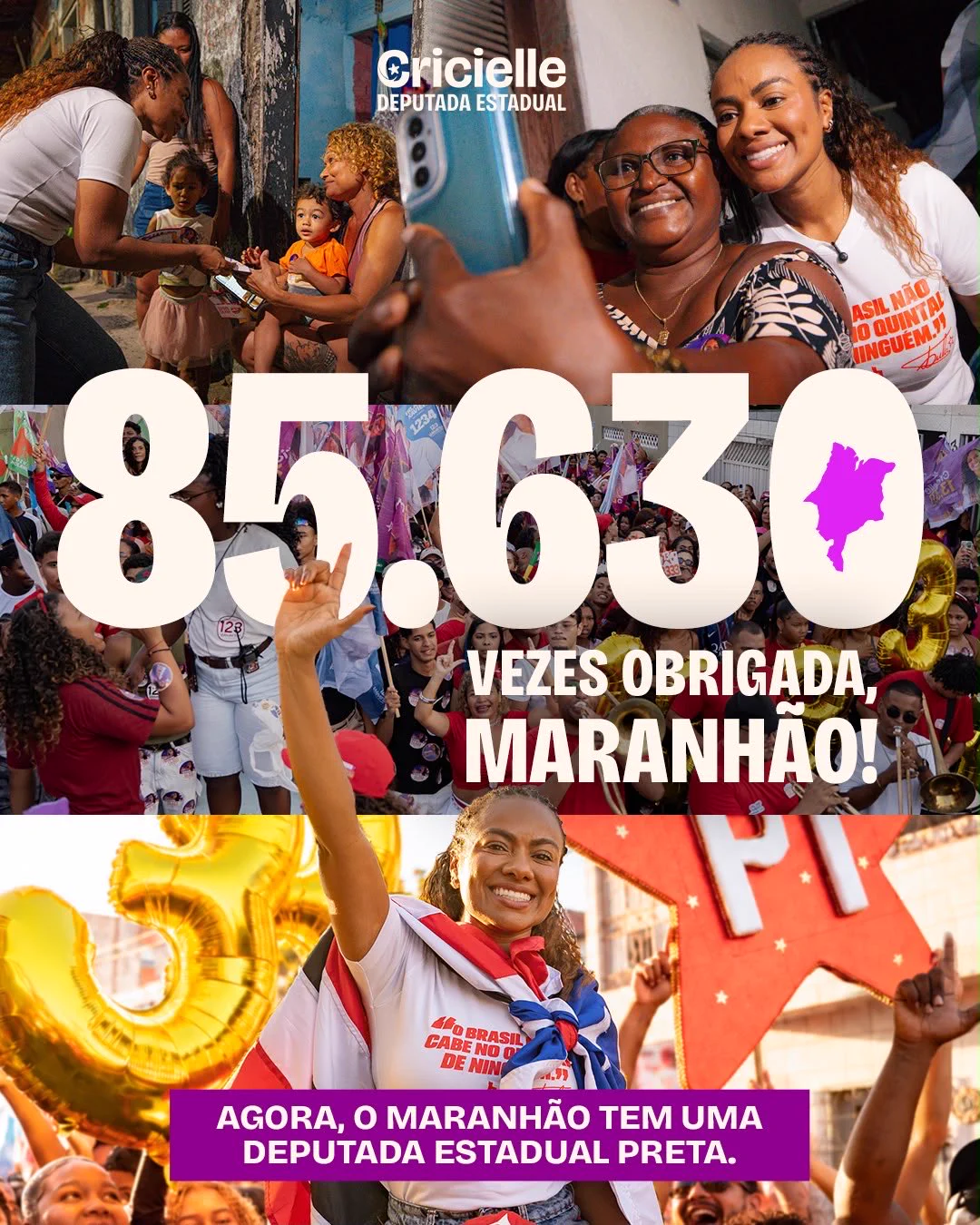 Cricielle on X: "Nós fizemos história! Com 85.630 votos em todo o Maranhão, chego à Assembleia carregando a esperança da nossa gente. Depois de quase 200 anos, ser a PRIMEIRA mulher preta