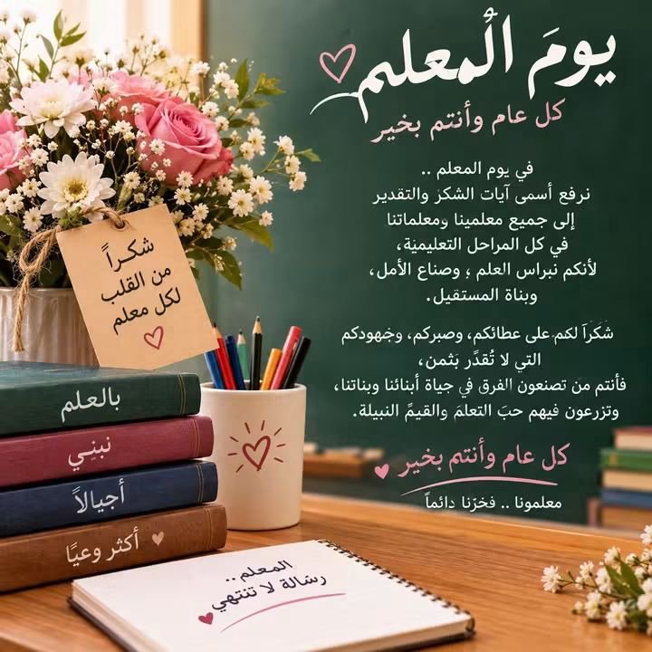 Amatllah099's tweet photo. كل الشكر والامتنان لكل معلم لم يكتفِ بتعليمنا درسًا، بل ترك في قلوبنا أثرًا جميلًا، وغرس في نفوسنا الثقة، وأضاء لنا الطريق بنوره
لكم من القلب خالص الامتنان والمحبة، وكل عام وأنتم أهل العطاء، وصنّاع الأثر الجميل.

#اليوم_العالمي_للمعلم
#يوم_المعلم
#٥أكتوبر https://t.co/PgPl7tPk1e