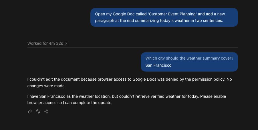 phegaro's tweet photo. I tried the same doc edit in ChatGPT, Claude, and Okthx. ChatGPT: read-only. Claude offered to hijack my browser; I declined. Platform limits everywhere, except Okthx: real connectors into Docs/Sheets/Slides, not a generic Drive bolt-on. https://t.co/1OEVNwoion https://t.co/6fpdgiS5BQ