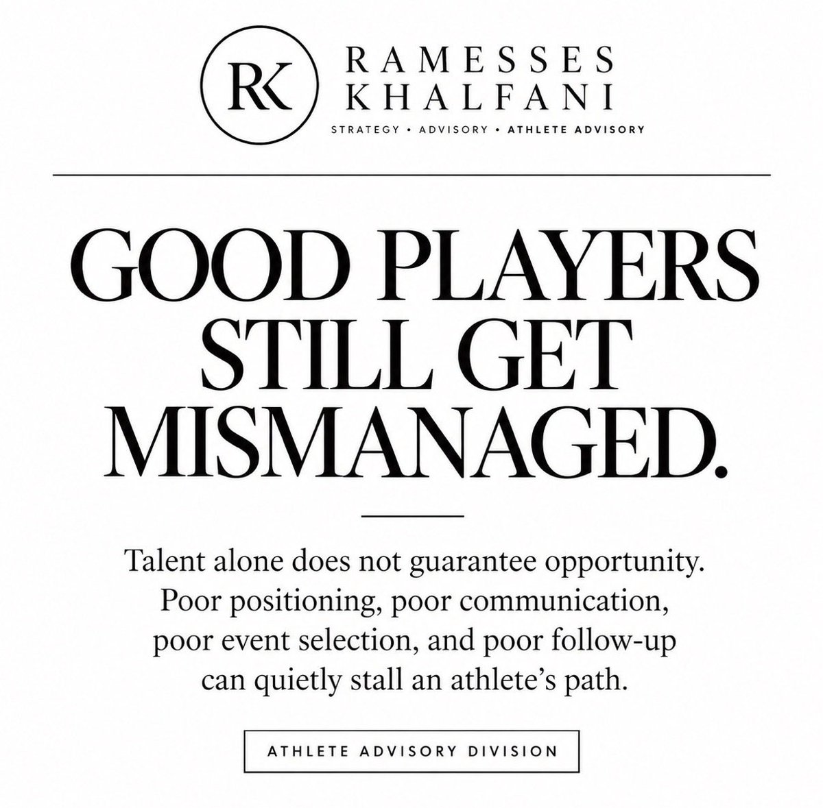 RamessesSports's tweet photo. Good players still get mismanaged.

Talent matters. So do recruiting strategy, positioning, exposure, digital and presence.

At RKC, we advise athletes already in college, athletes receiving offers, and players being positioned for what’s next.

#AthleteAdvisory #RKCAdvisoryGroup https://t.co/T0dAwNE6DN