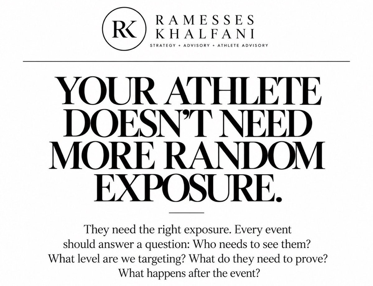 RamessesSports's tweet photo. Good players still get mismanaged.

Talent matters. So do recruiting strategy, positioning, exposure, digital and presence.

At RKC, we advise athletes already in college, athletes receiving offers, and players being positioned for what’s next.

#AthleteAdvisory #RKCAdvisoryGroup https://t.co/T0dAwNE6DN
