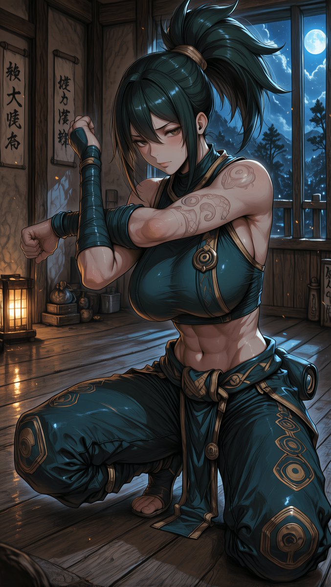 xLunaLush's tweet photo. My blade finds it's mark tonight.

art by @xlunalush
source medium: League of Legends | Akali 🗡️
[Martial Arts, Dojo, Moonlight]
#LeagueOfLegends #Akali #aiart #anime #waifu https://t.co/26KfT12snW