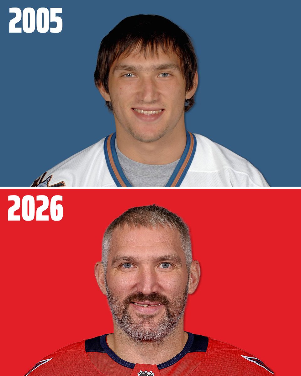 DKSports's tweet photo. Alex Ovechkin in his rookie season &amp; final season...

One last ride for The Gr8 🐐 https://t.co/nQVOxg6xZV