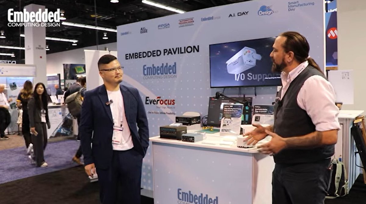 embedded_comp's tweet photo. Embedded Executive LIVE at @embedded_USA: Everfocus

Ken Briodagh of Embedded Computing Design finds out all about the machine vision and inspection systems from EverFocus at embedded world North America. With Gary Chen. #ewna #machine vision 
https://t.co/ROAvlrPbHO https://t.co/Pl4SKYSsn4