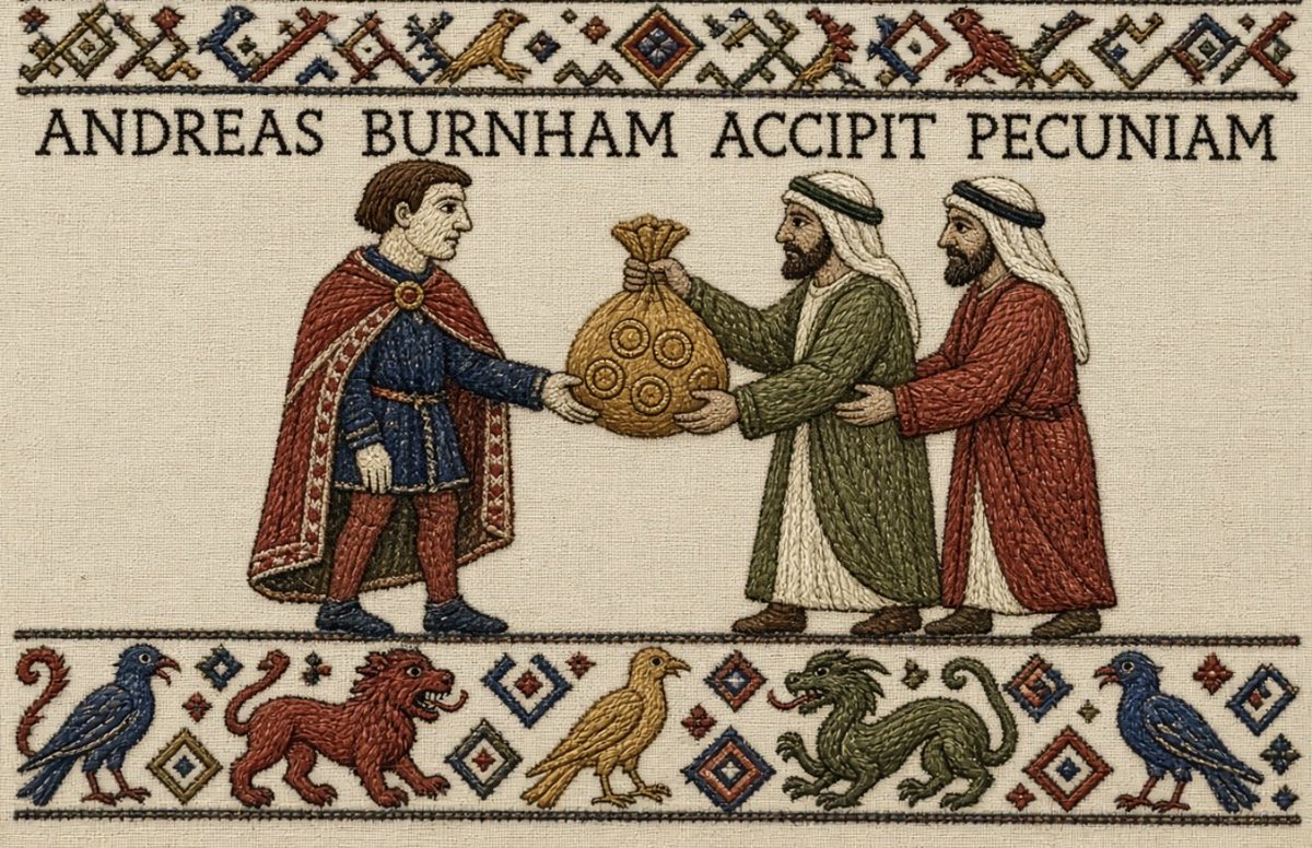 BLAIMGame's tweet photo. Apparently Andy Burnham’s dealings with Al Mubarak was predicted on the Bayeux Tapestry? https://t.co/vXqMG9ZdAP