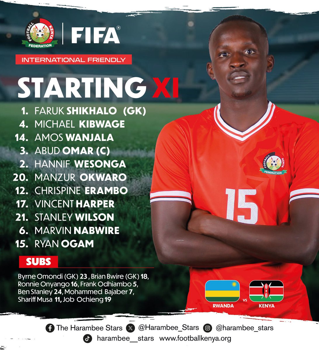 RwandaSport2day's tweet photo. 📸 MATCHDAY MOMENTS🇷🇼🇰🇪

Amavubi and Harambee Stars have arrived at Amahoro Stadium ahead of tonight’s FIFA International Friendly.

📋 Starting Line-ups
🇷🇼 Rwanda XI
🇰🇪 Kenya XI

⚽ Kick-off: 18:00
🏟️ Amahoro Stadium https://t.co/4kkERNSEzR