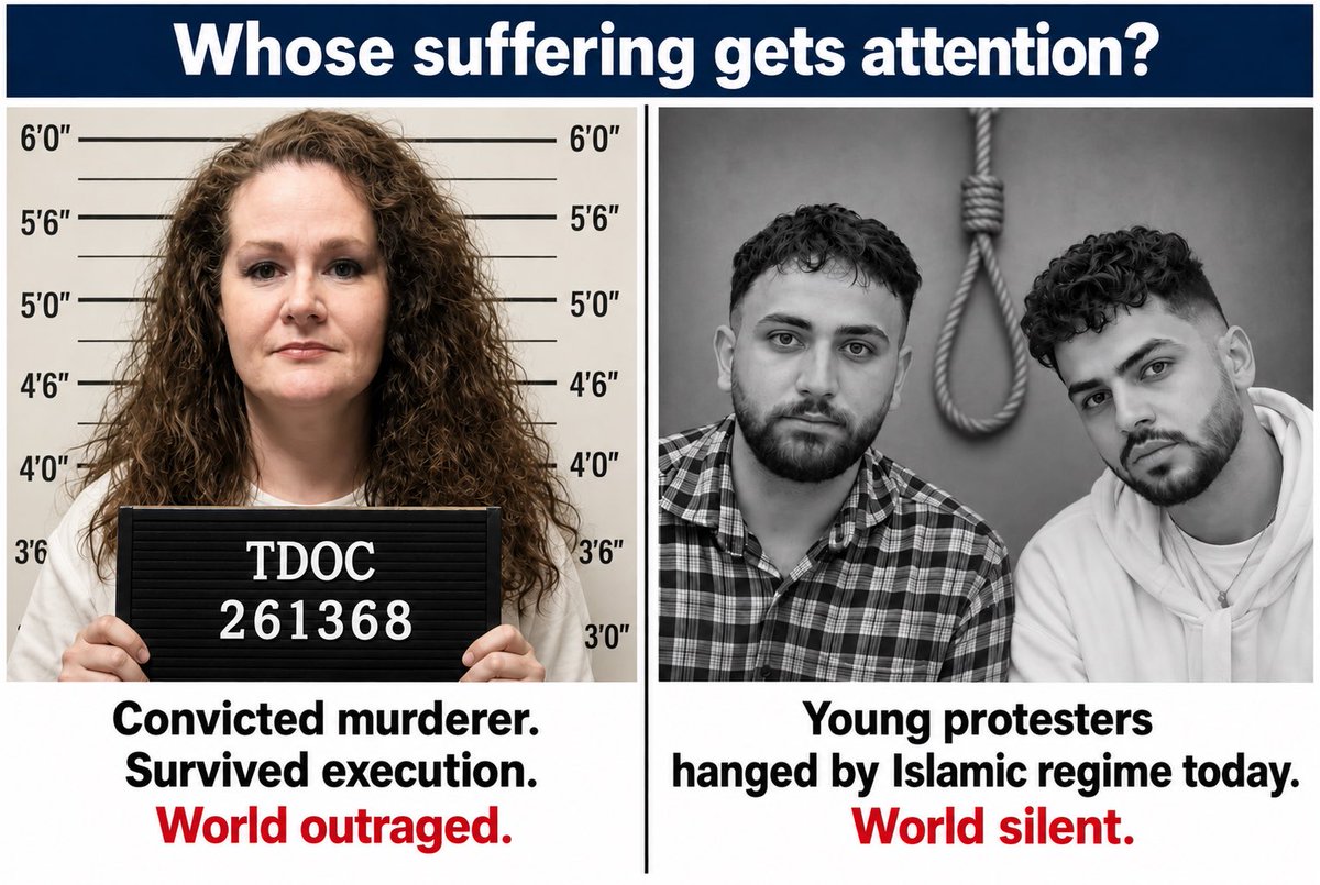 MehrdAAdeshoon's tweet photo. 🚨
The world is outraged that Christa Pike, convicted of torturing and murdering her classmate, survived a botched lethal injection in Tennessee. Activists call it torture and demand mercy. The same voices are silent as ISLAMIC REGIME hanged Alireza Sepahi and Alireza Raeesi today, two young men arrested in the protests, after trials rights groups say were stained by torture and forced confessions. Shame on the activists and Western leaders who only find their voice when it is convenient.
#ChristaPike
#EndTheIslamicRepublic