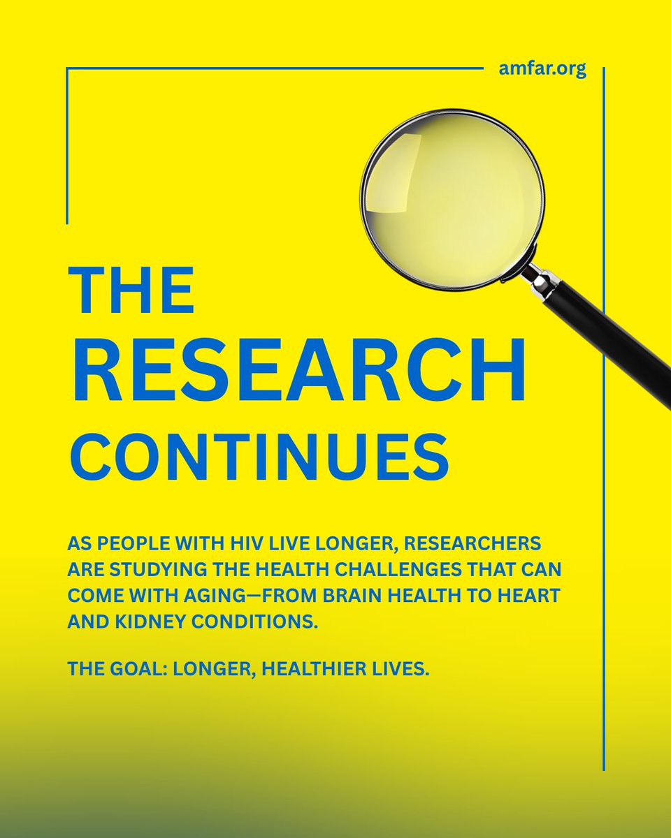 amfAR's tweet photo. People with HIV are living longer, bringing new health challenges.

amfAR-funded research into HIV and aging is exploring brain health and age-related conditions, with potential benefits beyond HIV.

Progress means living longer and better. https://t.co/ID70egXD7L