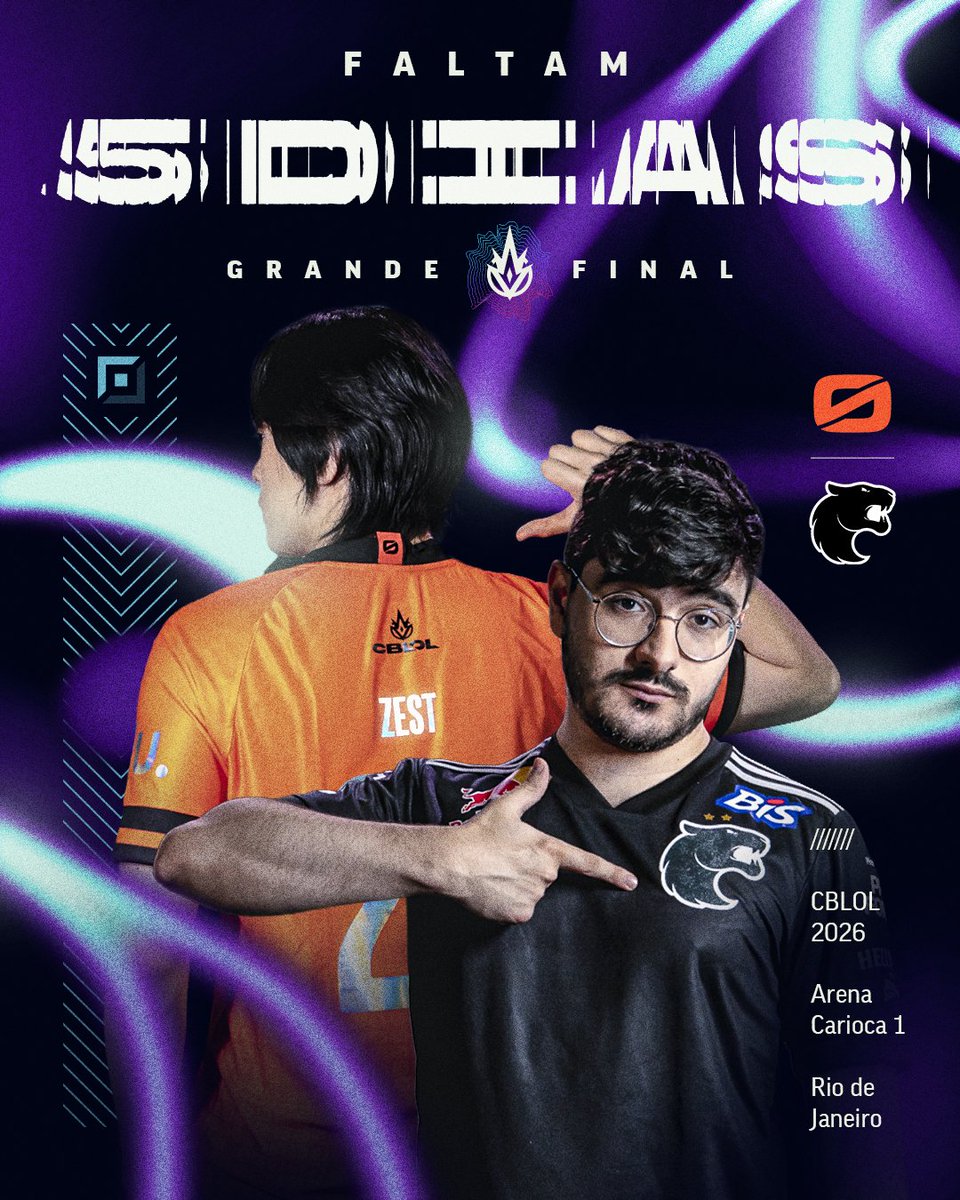 CBLOL's tweet photo. Estamos oficialmente na semana da Grande Final do #CBLOL 

Faltam apenas 5 dias para a decisão, que colocará @Zestlol03 e @guigolol_ frente a frente mais uma vez 🔥

🏆 @losgrandesgg 🆚 @FURIA 
🗓️ 10/10
📍 Arena Carioca 1 - Rio de Janeiro https://t.co/Qnoc272Hdz