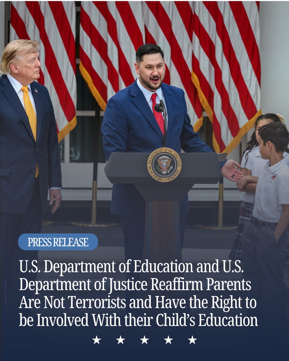 usedgov's tweet photo. Today, ED and @TheJusticeDept took action to defend parents’ rights and hold schools accountable for policies that keep critical information about children from their parents. 

The Trump Administration is putting parents back where they belong: at the center of their children’s education.