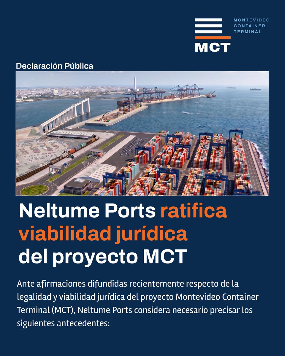 TerminalMCT's tweet photo. Creemos en un desarrollo portuario basado en institucionalidad, diálogo y competencia.
Reafirmamos la viabilidad jurídica de MCT y nuestra disposición a aportar antecedentes para su evaluación.
Queremos sumar inversión y capacidad para fortalecer al Puerto de Montevideo.
Más puerto, más inversión, más Uruguay. 🇺🇾