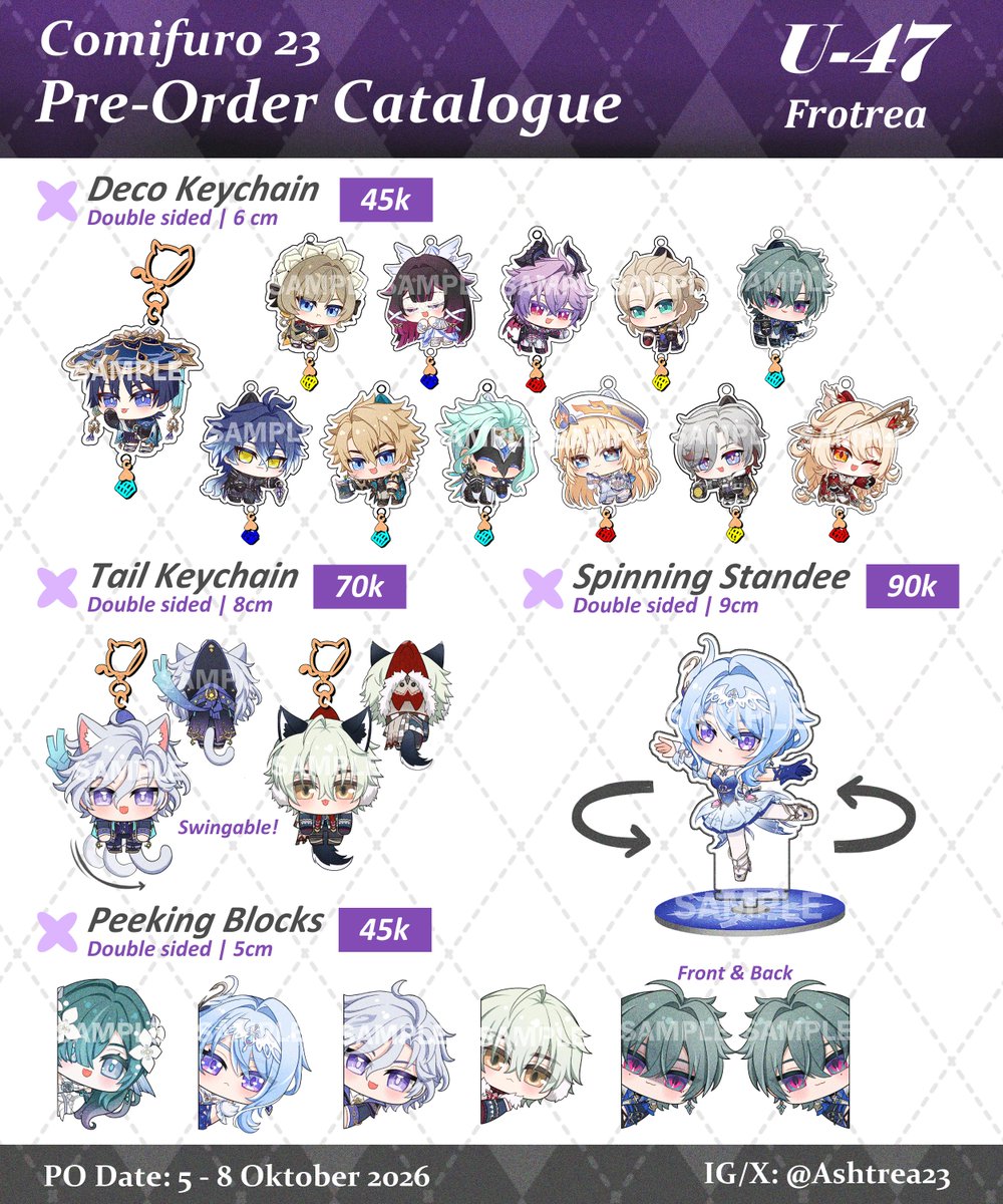 Ashtrea23's tweet photo. [💜&amp;🔃Appreciated]

Ashtreart CF23 Pre-Order is now open

📍FROTREA, Booth U-47
🗓️PO: 5 Okt - 8 Okt 2026
🚚Pick Up, Mail, 🍊
🔗PO link below

⭐️Paradox Live, CSM, Sakamoto Days, Solo Leveling, GSGW/GDCG, Genshin, HSR, JJK, Pokemon Trainer

#CF23 #CF23catalogue
#warunggenshin https://t.co/YvRGo9ArkV