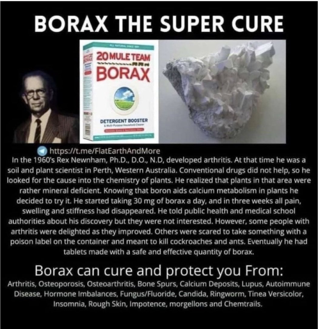 WikiLeaksQ's tweet photo. Detox bath once a week using 1 Cup Borax, 1 Cup Epson salt, and a half a cup of baking soda~ in as high of water as you can stand for at least 30 minutes! 

Borax can protect you From:
⬇️⬇️⬇️⬇️⬇️⬇️⬇️⬇️⬇️⬇️⬇️
Arthritis, Osteoporosis, Osteoarthritis, Bone Spurs, Calcium Deposits, Lupus, Autoimmune
Disease, Hormone Imbalances, Fungus/Fluoride, Candida, Ringworm, Tinea Versicolor,
Insomnia, Rough Skin, Impotence, morgellons and Chemtrails.
